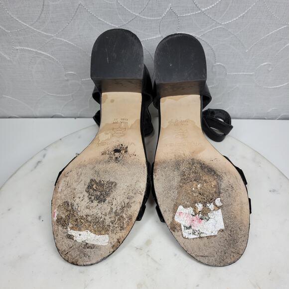 VTG Via Spiga Janel Heels Womens 7 Black Leather Chunky Twisted Strap Block Heel - Picture 9 of 16